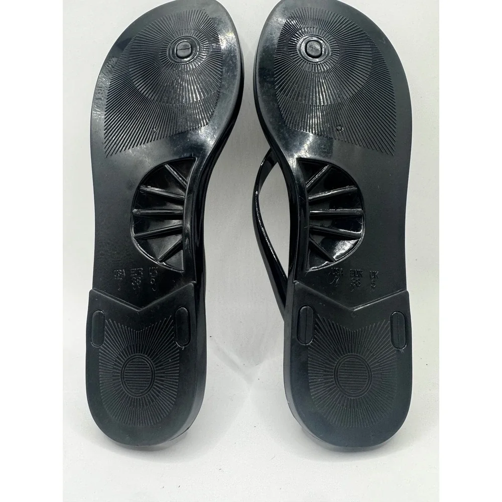 Jeffrey Campbell Womens Black Jelly Flip Flop Sandals Glossy Thong Flat Size 7